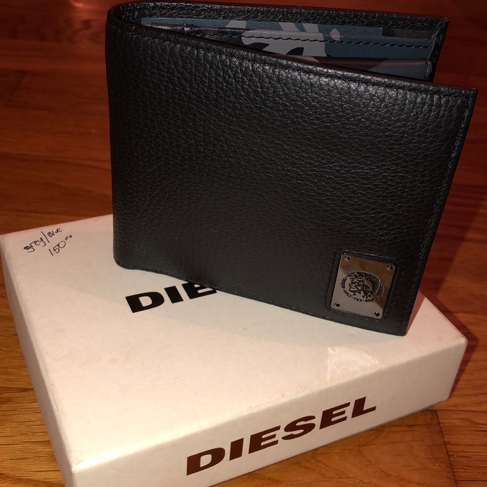 DIESEL New Mens Black Camo Leather Wallet